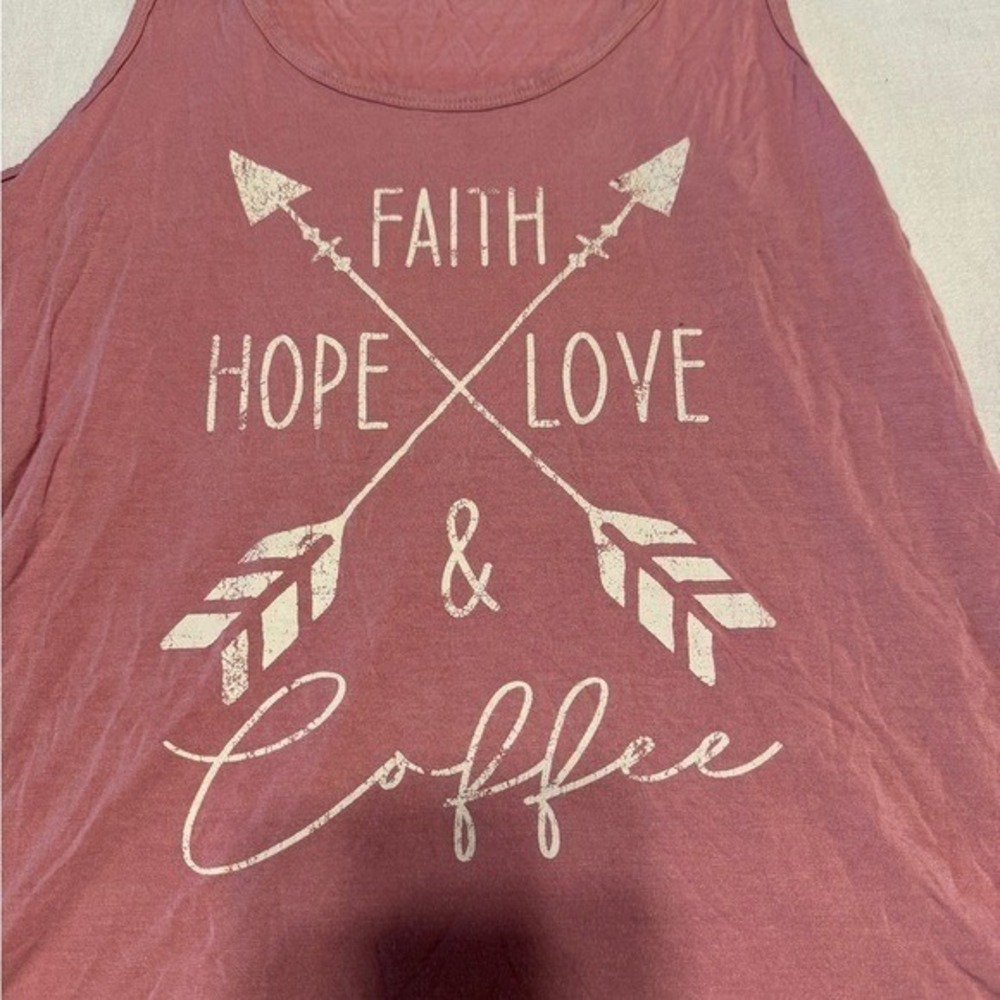 Maurices Sleep Tank Top Womens Medium Large Pink Faith Hope Love Coffee Graphic - Picture 4 of 5